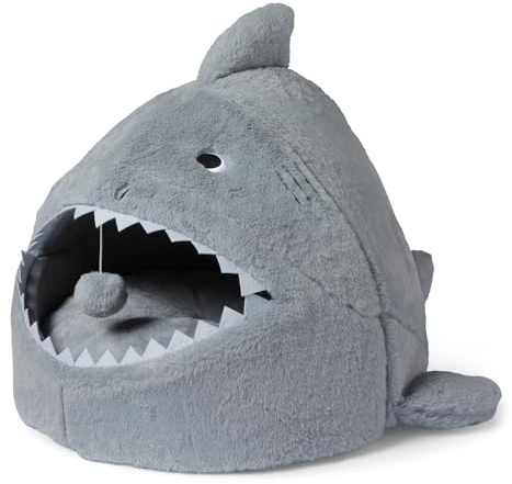 Amazon Basics Cama Cueva para Gatos con Forma de Tiburón para Gatos de Interior, Tienda de Campaña para Gatos con Almohada Acolchada Lavable, Cama para Gatitos Activos, 43,2 x 40,6 x 35,6 cm, Gris