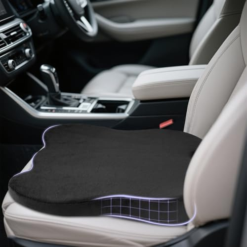 HMIEPRS Coussin Voiture Conducteur, Coussin de Siège en Rehausseur Voiture, Coussin de Chaise de Bureau Noir, Coussin Compensé en Mousse à Mémoire de Forme pour Chaise Bureau et Maison