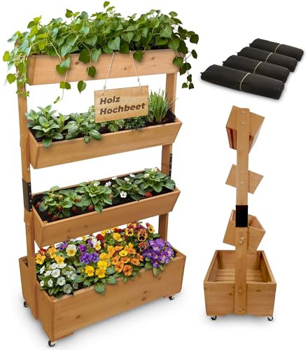 STREND PRO Balkon Hochbeet 4 Etagen Holz | 147x85x45cm (HxBxT) | Wetterfestes Vertikalbeet Pflanzentreppe Outdoor | Kräuterbeet Balkon für Blumen, Kräuter & Gemüse – für Terrasse, Garten