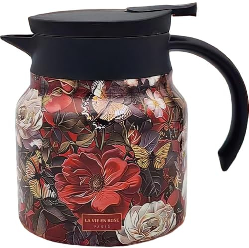 Vobumix Teiera Isolata, Brocca tè con Motivo Floreale Vintage, Teiera Termica per Uso Domestico di Grande capacità, Caraffa Termica per caffè per Bevande Calde