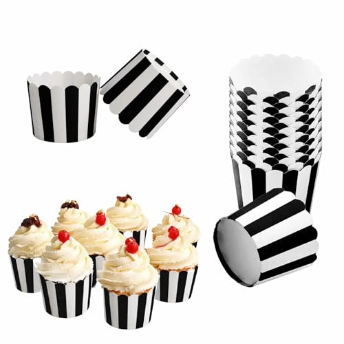 50 st pappersformar för muffins ränder bakformar för muffins muffinsformar för födelsedag bröllop jul halloween svart (svart)