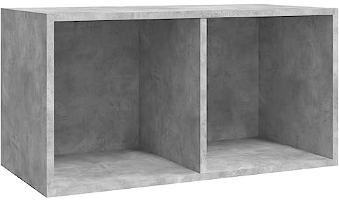 Foknhdi Scatola per dischi in vinile, colore grigio cemento, 71 x 34 x 36 cm, in legno, con 2 scomparti, per raccolta musica, documenti e ufficio