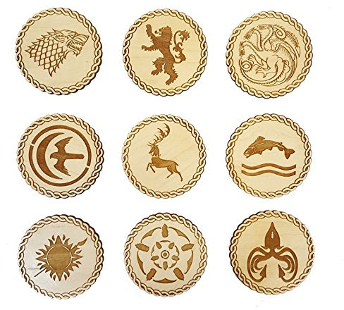 Derwent Laser Crafts Game of Thrones Inspired Wooden Coasters - Set of 9 Engraved House Sigils (Maple)