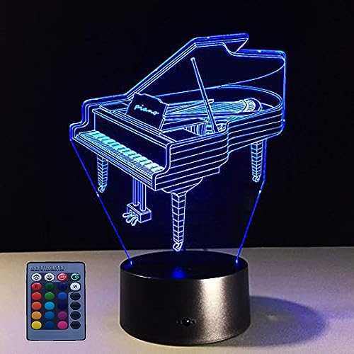 HPBN8 Ltd 3D Klavier Lampe USB Power Fernbedienung 7/16 Farben Amazing Optical Illusion 3D wachsen LED Lampe Formen Kinder Schlafzimmer Geburtstag Weihnachten Geschenke Nacht Licht