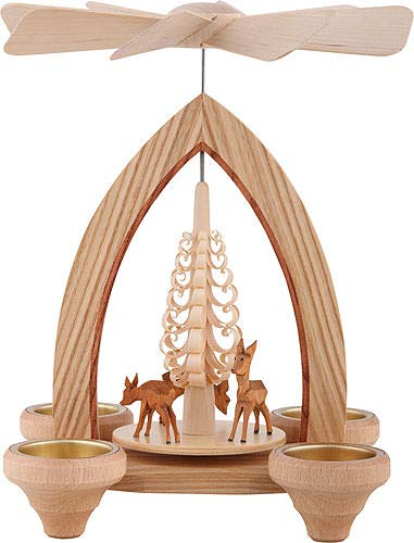 1-stöckige Weihnachtspyramide Rehe - Natur - 26 cm - Original Pyramide aus dem Erzgebirge
