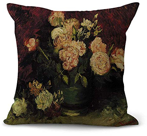 新品 Hengjiang Vintage-Kissenbezüge, Retro-Blumen-Rosen-Sonnenblumen-Muster, Baumwoll-Leinen, 18 x 18 / 45 x 45 cm