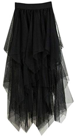 VEMOW Faldas mujer cómoda de tul de cintura alta falda plisada del tutú de las señoras falda de Midi (Negro, Una talla)
