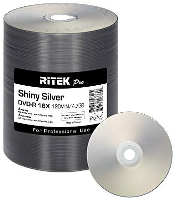 100 Pack Ritek Pro DVD-R 4.7GB AZO Dye (MXL RG04) Shiny Silver Blank Disc