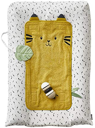 VERTBAUDET Wickeltischauflage „Pandafreunde“ mit 2 Wickelunterlagen wollweiß/senfgelb ONE SIZE