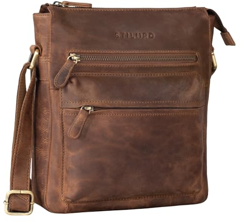STILORD 'Mae' Umhängetasche Damen Leder Handtasche Frauen Abendtasche Freizeittasche Ledertasche für DIN A5 und für 9.7' iPad Vintage Leder, Farbe:mittel - braun