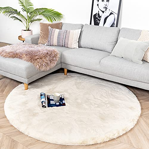 FRAAI | Home & Living Hochflor Teppich Rund - Comfy Supreme Creme - Shaggy, Einfarbig - Modern, Skandinavisch - Wohnzimmer, Esszimmer, Schlafzimmer - Fellteppich - Carpet