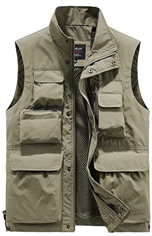 Oralidera Herren Outdoor Multifunktionsweste Sommer Anglerweste Fotografie Freizeitweste für Jagd Angeln Arbeitsweste Camping Jagdweste Leicht Safari Weste, Khaki, M