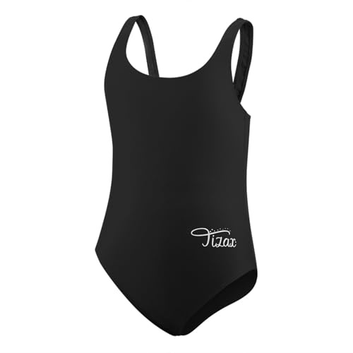 TIZAX Maillot Anti UV de Bain Une Pièce Fille Maillot de Bikini Athlétique Racerback pour Enfant Sangle épaisse Noir 11-12 Ans