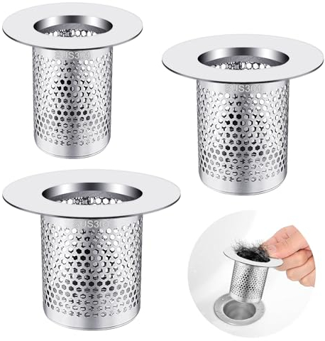 Realure Abflusssieb Badezimmerspüle, Duschabfluss Haarfänger, Abflusssieb Dusche, 3 Größen Edelstahl Metall Waschbecken Sieb für Küche, Badezimmer, Toilette Schutz der Drainage (3er Satz)