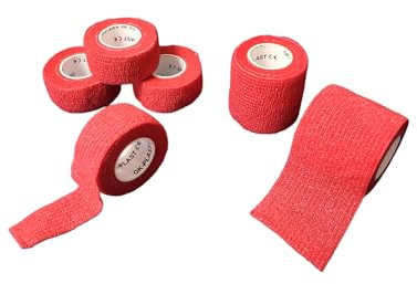 6x Ok-plast Fingerpflaster Set (4 STK. 2,5 cm + 2 STK. 5 cm Breit | Selbsthaftend | Klebt nicht auf Haut & Haare (4 STK. 2,5 cm Breit + 2 STK. 5 cm Breit, Rot)