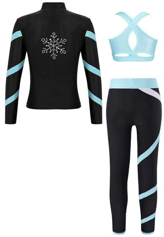 Alvivi Mädchen Trainingsanzug Eiskunstlauf Anzug Langarm Sweatjacke Sweatshirt + Sport BH Tops + Hose Sport Leggings Eislaufen Tanz Yoga Sport Set Hellblau 170-176