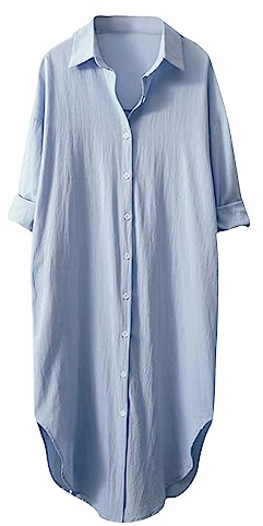 Shirts for Women UK Collared Blouse Tunic Dresses for Women UK Casual Loose Shirt Elegant Shirt Blouse with Buttons Swimwear Bikini Swimsuit Cover Up Loose Plus Size Tunic Womens Boyfriend