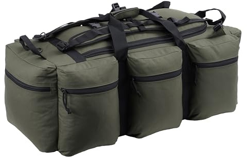 Backferry Grand sac de voyage militaire sac de sport style militaire sac d'équipement tactique et de sport avec sac à dos de style militaire/militaire pour homme bretelles 100 l, Olive et noir