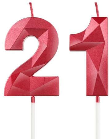 mciskin Red 21st Birthday Candles, 3D Number 21 Candles for Cake, Girls Boys 21st Birthday Decorations,Pearl Red Candle Cake Topper Decorations for Birthday Party Weddings Anniversary Supplies