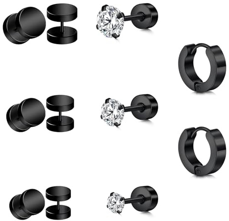 LAURITAMI 5 Pairs 16G Aretes Pendientes de Perno Oreja Acero Inoxidable Expansores Falso Pin Redondos Piercing Helix Barbell Joyas 4-12mm