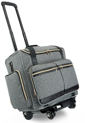 Arxus Lehrertasche Trolley mit 4 Rollen - Kunst Tragetasche für Damen mit Abnehmbarem Rollwagen, Robuste Aktentasche mit Gepolsterten Taschen für 15,6 Zoll Laptop und Lehrerbedarf, Grau