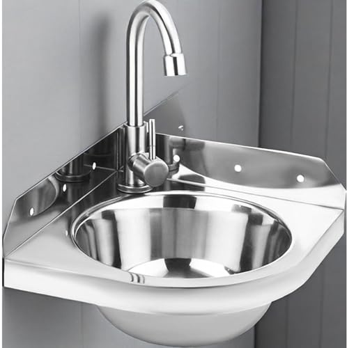 Lavabo Triangulaire en Inox Pour Montage Mural, Lavabo D'angle en Inox Pour Camping-car, Caravane, Bateau, Cuisine (10.2 inch / 26 cm)