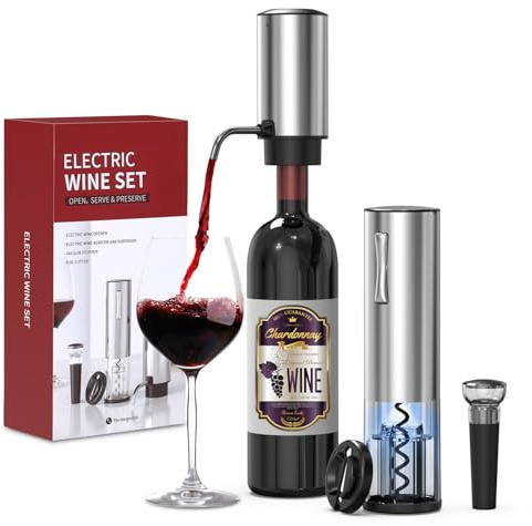 PENTASPI Electric Wine Opener Set, 4 in 1 Electric Wine Bottle Opener, Rechargeable Corkscrew Opener with Aerator, Foil Cutter, Vacuum Stopper, Ideal Present for Wine Lovers, Party, Wedding