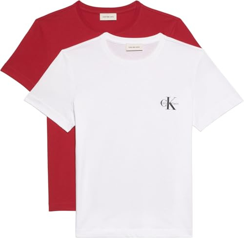 Calvin Klein T-Shirt da Donna con Logo A CN 2 Pezzi LV047C905G, Rosso (Adrenaline Rush/Brilliant White), M, Rosso (Adrenaline Rush/Brilliant White), M
