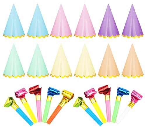 SGSCFG 12 Piezas De Sombreros De Fiesta Coloridos Y 10 Piezas De Silbato De Atmósfera, Decoración De Fiestas, Correas, Decoraciones De Fiestas De Cumpleaños, Bricolaje -Dekor -Accesorios.
