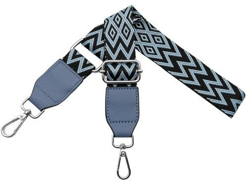 Rem för crossbody-väskor, axelremsväska, axelrem, justerbar rem med läder, 3,8 cm bredd med silverkarbinhake för crossbody-väskor och handväskor, ljusblå, W18