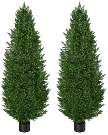 FIVMEN 2 stycken konstgjorda växter 150 cm, konstgjorda växter av PE konstträd som äkta med blomkruka, konstgjorda växter, krukväxter, konstgjorda för dekoration vardagsrum, sovrum, kontor, cypress