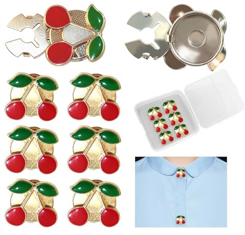 URROMA 6 Ensembles couvertures de Boutons pour Les Femmes Blouses, Boutons de Couture Amovibles Bouton Cerise Clip sur Bijoux Femmes Hommes pour Coudre Bricolage Artisanat décor Embellissement