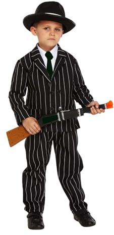 BOYS SIZE MEDIUM GANGSTER COSTUME 7-9 YEARS PINSTRIPE SUIT AND TIE 120cm - 134cm