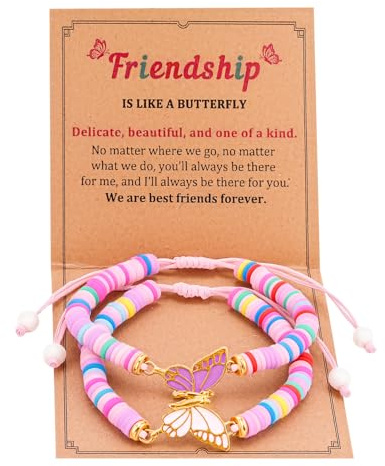 ViEinkaufen 2 Pcs Friendship Bracelet Kids, Matching Butterfly Bff Bracelets Adjustable for Girls, Kids, Sisters, Best Friends (Purple/Pink)