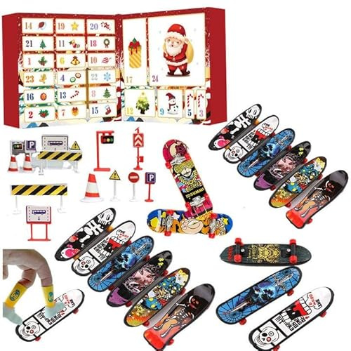 Advent Calendar 2025 Kids Toy Christmas Advent Calendar Mini Finger Skateboard 24 Days Christmas With Mini Board Toys Finger Skate For Children Boys Birthday (24.8X32.7X7.5cm)