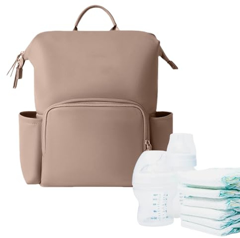 Mochila de piel para cambiar pañales, impermeable, mochila de viaje para bebés, mochila de piel sintética, resistente y unisex, maravilloso equipo de viaje para los padres, caqui, Ver descripción, Ver