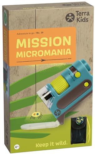 HABA Terra Kids Microscope de Poche pour Enfants – Mini Microscope avec Zoom 60-120x & Double Éclairage, Étui Inclus – Jouet d'Éveil Scientifique dès 4 Ans – 2013655001