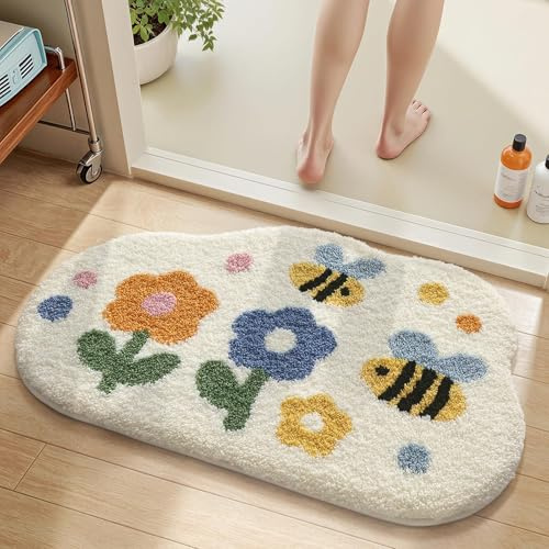 Justup Matta för vardagsrum, blomstermatta, mjuk antiskid badmatta med hög hygroskopcitet, badmatta, duschmatta, fotmatta, matta för badrum, vardagsrum, toalett, 50 x 50 cm (binablommor)