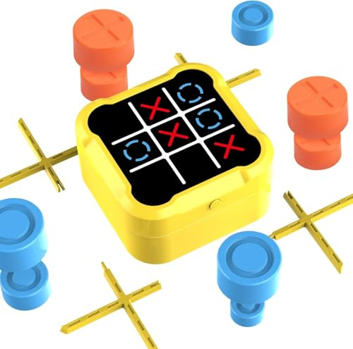 JOTOL Electrónico Tic TAC Toe Bolt,Juegos de Viaje Portátiles 5 en 1,Juego de Fiesta Familiar,Juegos para Niños para Educación y Crecimiento de la Memoria para Todas Las Edades(Amarillo)