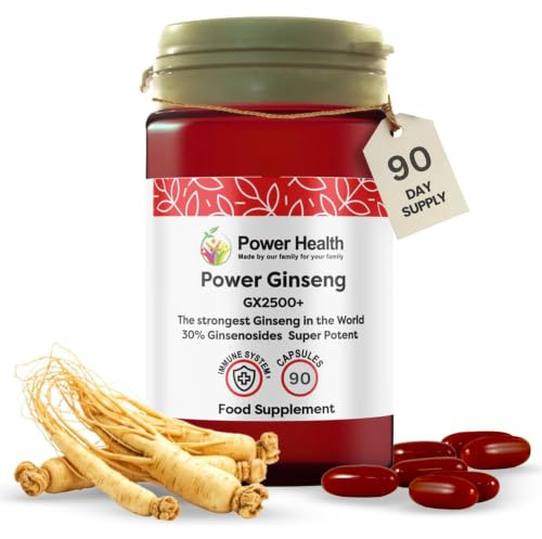 Korean Ginseng Capsules - Mens Energy Supplement, 90 Capsules | Korean ginseng for men to support energy, complements black maca root and ginkgo biloba, by Power Health