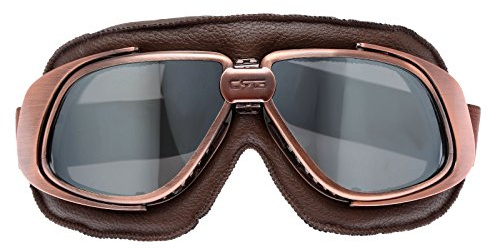 MUXSAM Motorcycle Goggles, Vintage Anti-Fog Pilot Riding Glasses, Anti-Scratch Dustproof Motorcross Eyewear, Scooter ATV Off-Road Motorbike Helmet Eyewear for Men Women Adult, Copper Frame, Silver Len