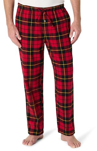 Amazon Essentials Pantalon de Pyjama Respirant en Flanelle (Disponible en Grandes Tailles et Grandes Longueurs) Homme, Rouge Cerise Noir Écossais, L