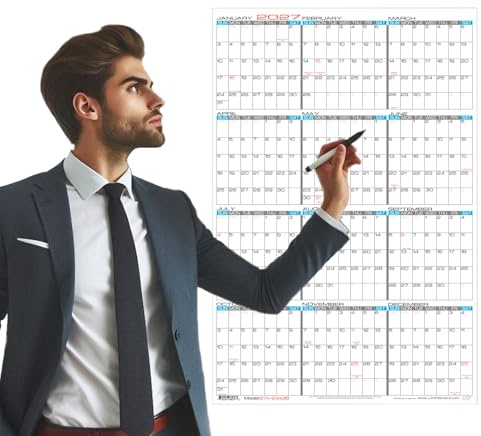 2027 Laminated - 24 X 36 Large Erasable Wall Calendar - Vertical 12 Month Yearly Annual Planner