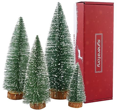 Mini Weihnachtsbaum Künstlicher, 4 Stück Mini Tannenbaum Künstlich mit Schnee-Effek, Klein Mini Christbaum 10/15/20/25 cm (Grün)