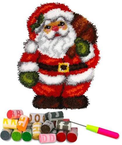 DL-YTG Latch Hook Kits Rug Santa Claus Crochet Yarn Cushion Colour Pre-Printed Canvas Cover Rug Needlework DIY Hook and Latch Kit Christmas Home Decoration 52x38cm/20 X15inch