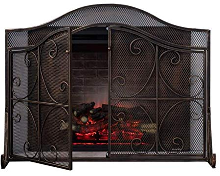 Funkenschutzgitter Schmiedeeisen Feuer-Schirm Kamin-Schirm mit Türen, Freistehende Funkenschutz Sicher Proof Kamin Zaun Freistehende Funkenschutz -H 31.5inch