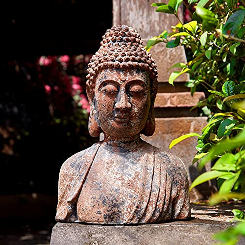 Floryden Estatua de Buda para el hogar, estatuas de busto de Buda meditando, estatua rústica espiritual de cabeza de Buda, acabado de óxido de bronce antiguo natural, magnesia de 16.2 pulgadas de alto