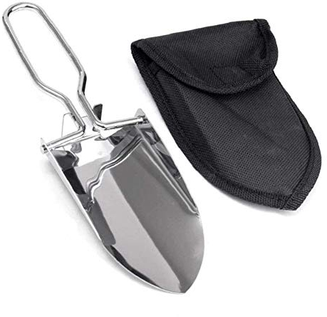 FülleMore Edelstahl Gartenschaufel klappbar Handschaufel Mini Blumenkelle Blumenschaufel Garten Werkzeug Topfschaufel Outdoor Schaufel mit Tragetasche 22x6.6cm