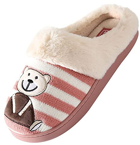 JOMIX Zapatillas Casa Mujer Invierno con Peluche Comodas Pantuflas Mujer Cerradas Zapatillas Mujer Casa con Estampado de Ositos