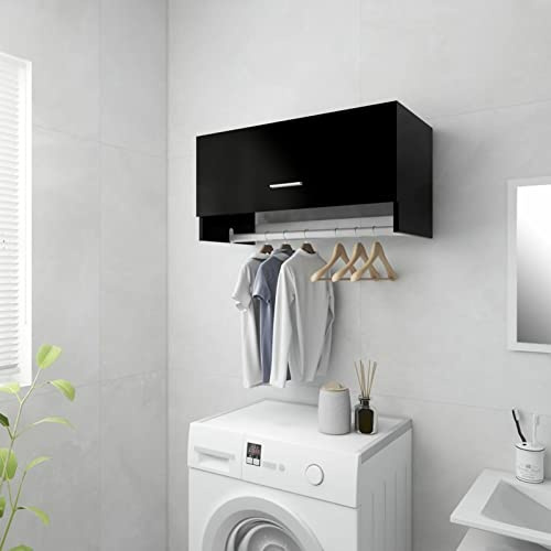 Susany Armadio Sospeso in Truciolato, Mobile Pensile da Bagno, Armadietto da Parete per Il Cucina, per Bagno, Cucina o Zona Lavanderia, Nero 70x32,5x35 cm